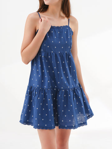 Marine Tiny Flowers Print Mini Slip Dress
